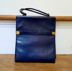 VINTAGE LEATHER NAVY BLUE PURSE CIRCA 1950'S
